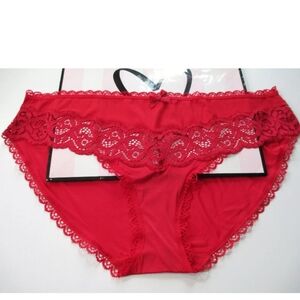 VICTORIA'S SECRET Body by Victoria Red Bikini Panty VS Lace Trim L LARGE NWT